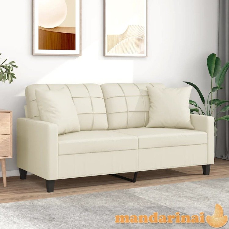 Dvivietė sofa su pagalvėlėmis, kreminė, 140cm, dirbtinė oda