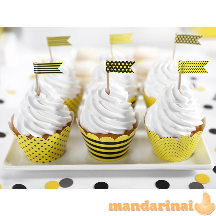 Cupcake Toppers Mini Flags Bee, mix, 7cm (1 pkt / 6 pc.)