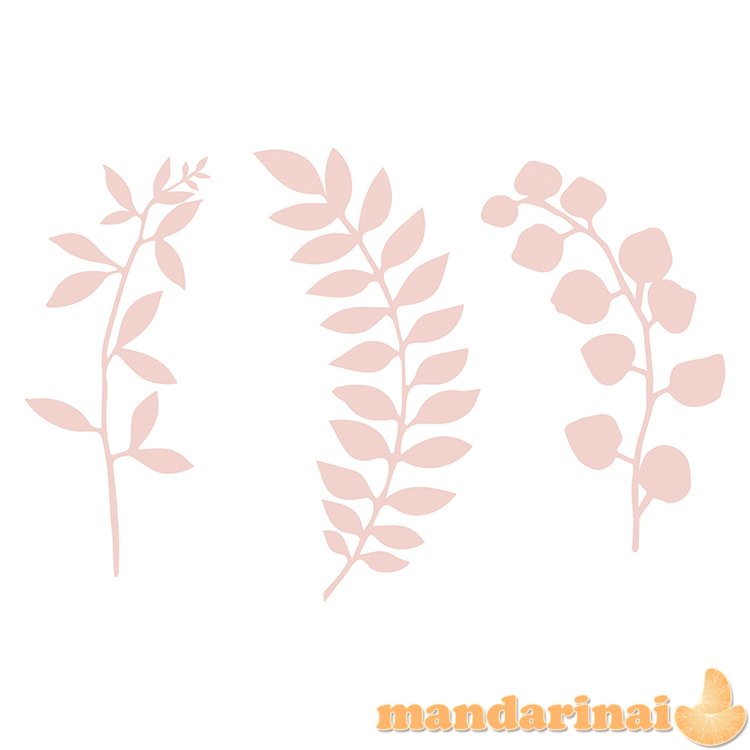 Branch with leaves decoration, powder pink (1 pkt / 9 pc.)