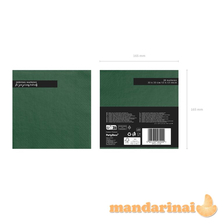 Napkins, 3 layers, bottle green, 33x33cm (1 pkt / 20 pc.)