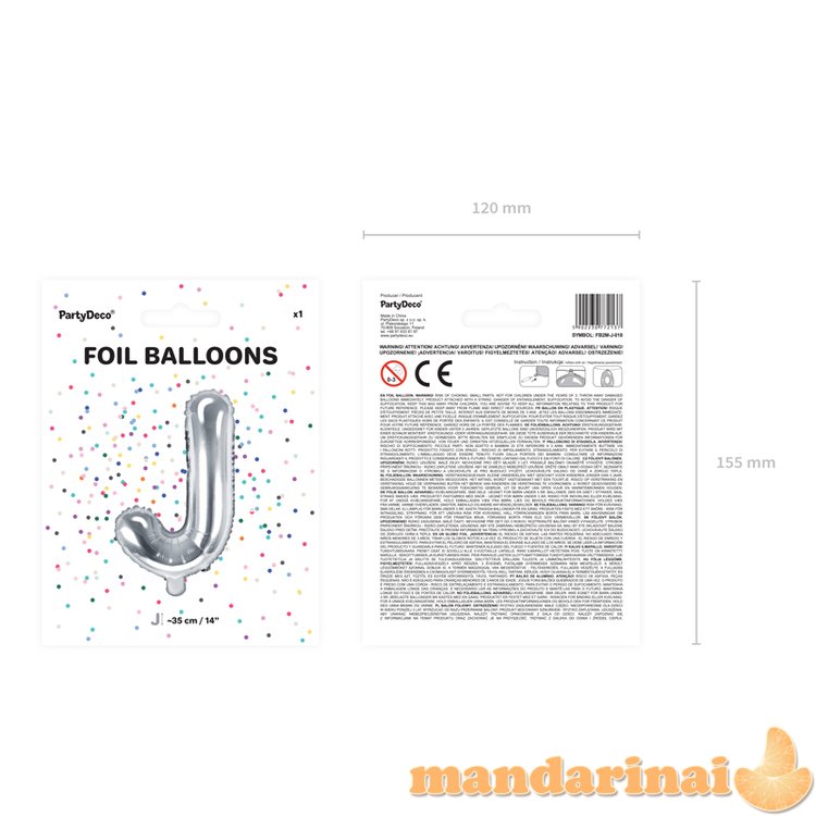 Foil Balloon Letter J , 35cm, silver