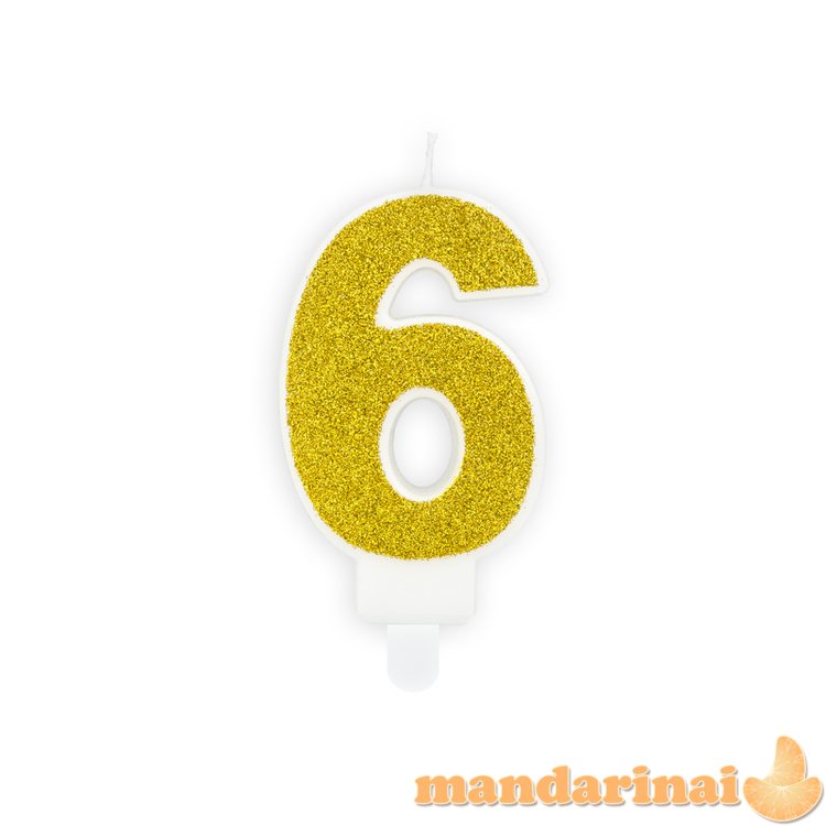 Birthday candle Number 6, gold, 7cm