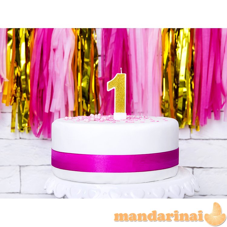 Birthday candle Number 1, gold, 7cm