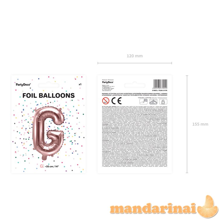 Foil Balloon Letter G , 35cm, rose gold