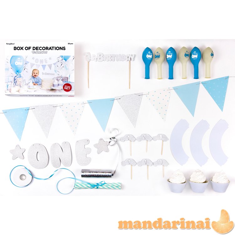 Party decorations set - 1st Birthday, silver