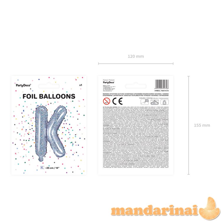 Foil Balloon Letter K , 35cm, holographic