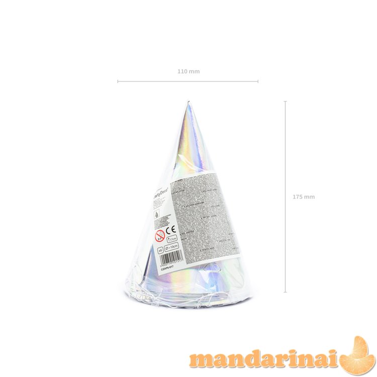 Party hats, iridescent, 16cm (1 pkt / 6 pc.)