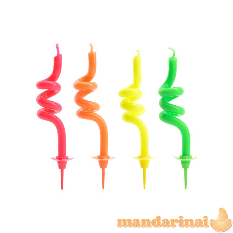 Birthday candles curl, mix, 8cm (1 pkt / 4 pc.)