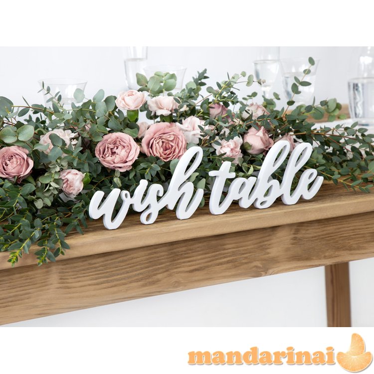 Wooden inscription Wish table, white, 40x10cm