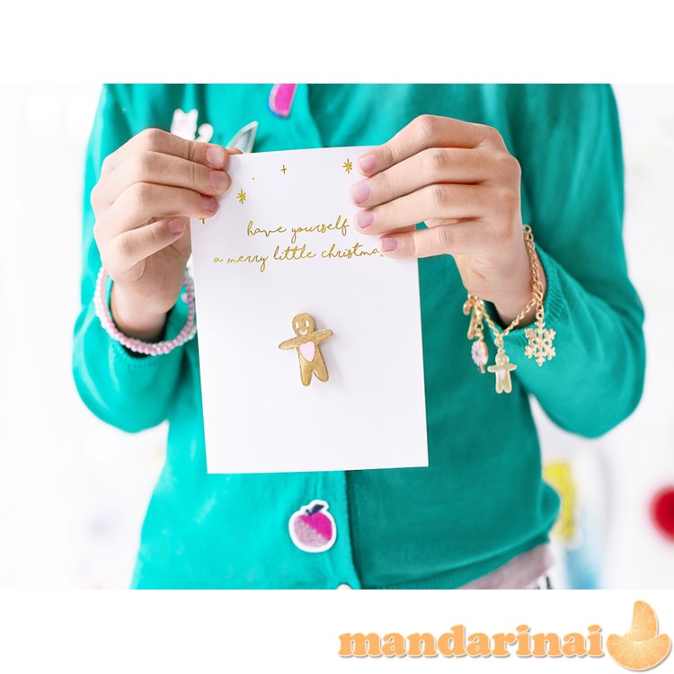 Card with enamel pin Gingerbread Man, 10.5x14.8cm