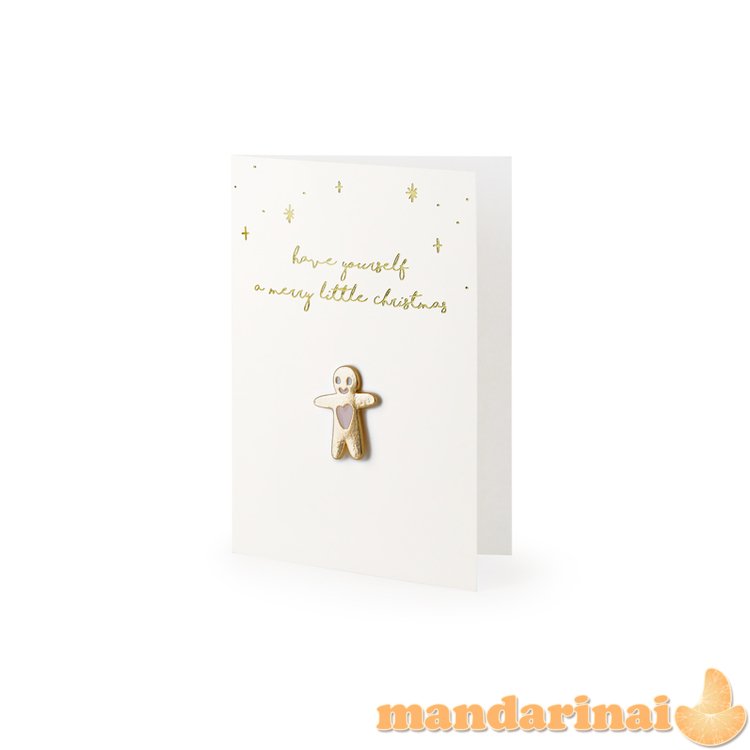 Card with enamel pin Gingerbread Man, 10.5x14.8cm