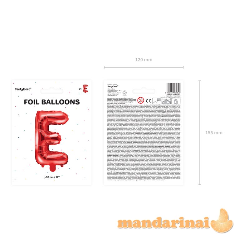 Foil Balloon Letter E , 35cm, red