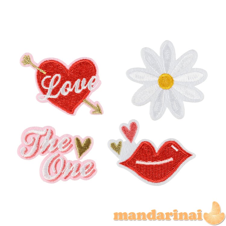 Iron on patches Love, mix, 5.5-6.5x3.5-4.5cm (1 pkt / 4 pc.)