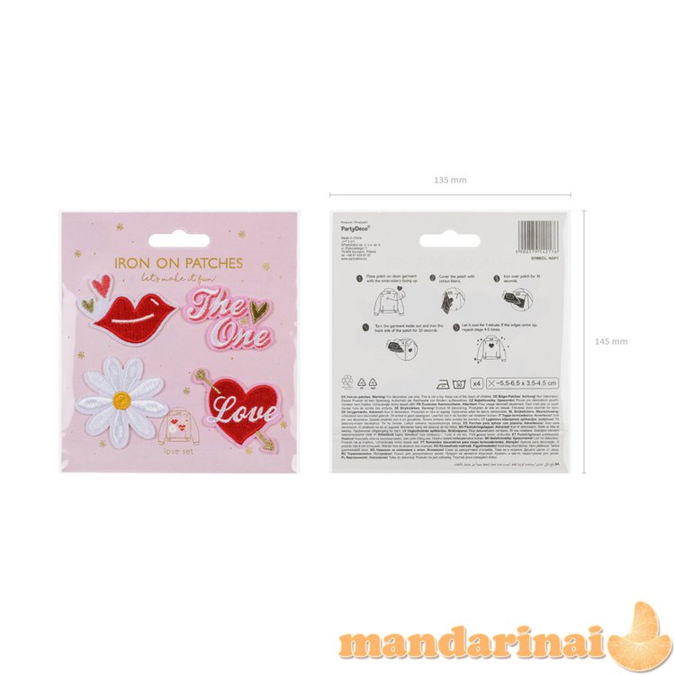 Iron on patches Love, mix, 5.5-6.5x3.5-4.5cm (1 pkt / 4 pc.)