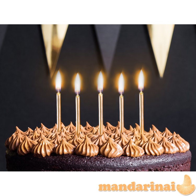 Birthday candles, plain, gold, 6cm (1 pkt / 6 pc.)