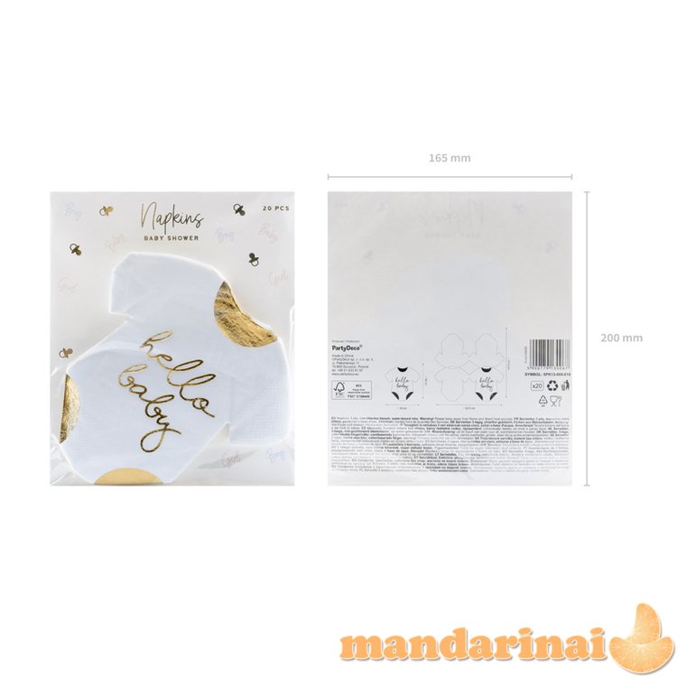 Napkins Baby romper - Hello Baby, white, 16x16cm (1 pkt / 20 pc.)