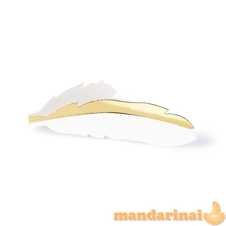 Place cards - Feathers, gold, 10.5x3cm (1 pkt / 10 pc.)