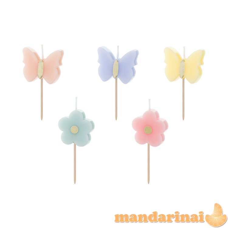 Birthday candles Butterflies, 3.5 cm, mix (1 pkt / 5 pc.)