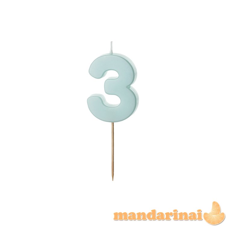 Birthday candle Numeral 3, light blue, size 5.5 cm