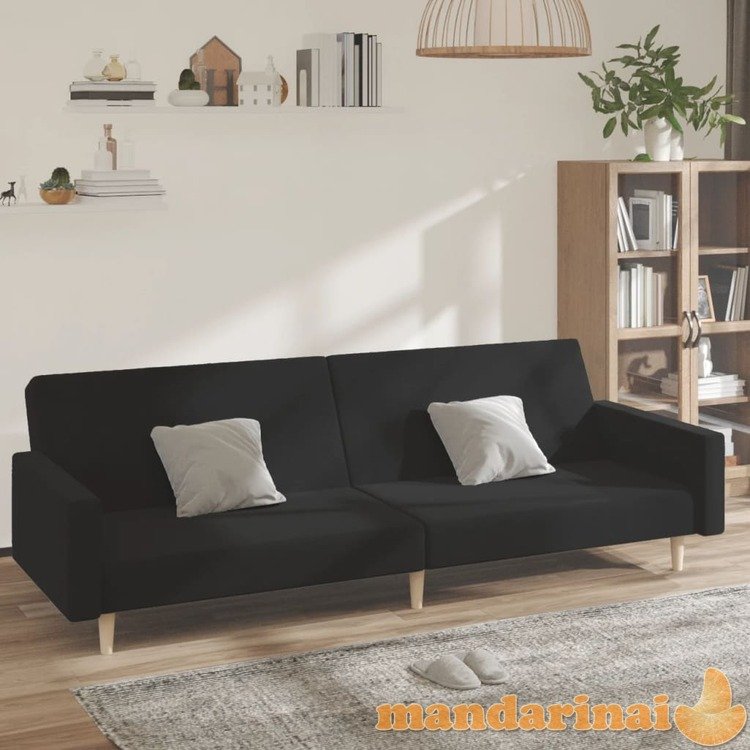 Dvivietė sofa-lova, juodos spalvos, audinys