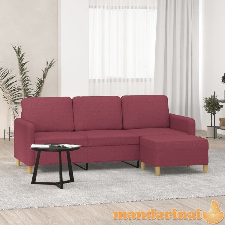 Trivietė sofa su pakoja, raudonojo vyno spalvos, 180cm, audinys