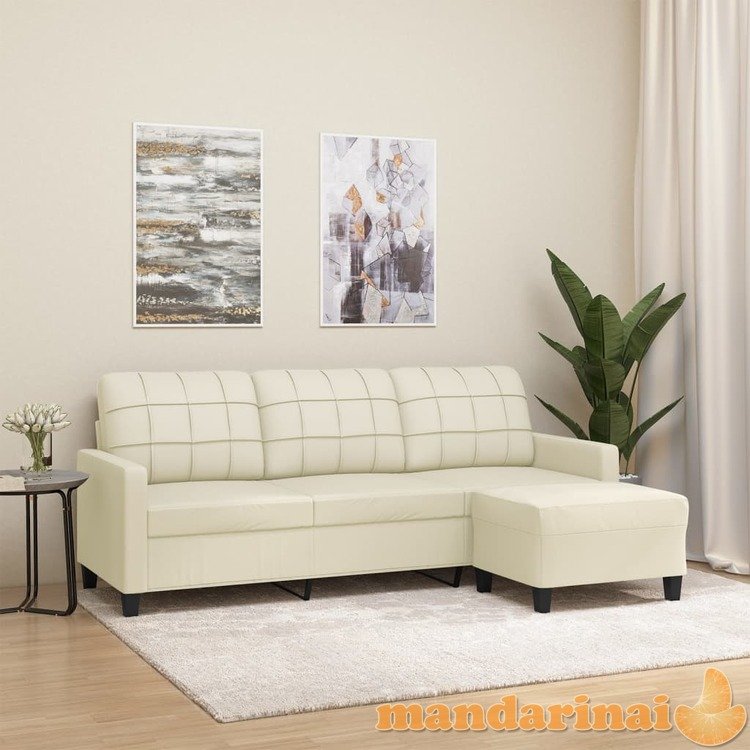 Trivietė sofa su pakoja, kreminės spalvos, 180cm, dirbtinė oda