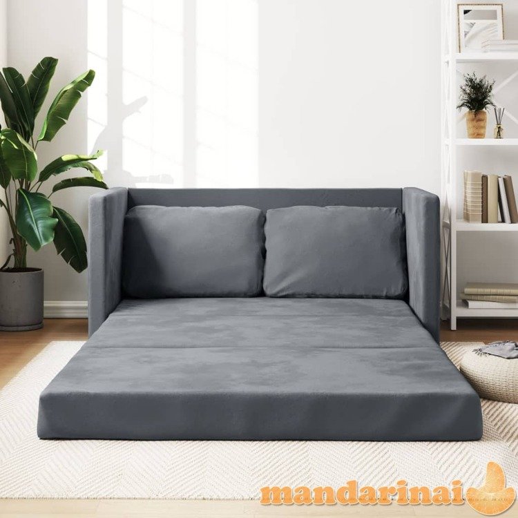 Grindų sofa-lova, 2-1, tamsiai pilka, 122x204x55cm, aksomas