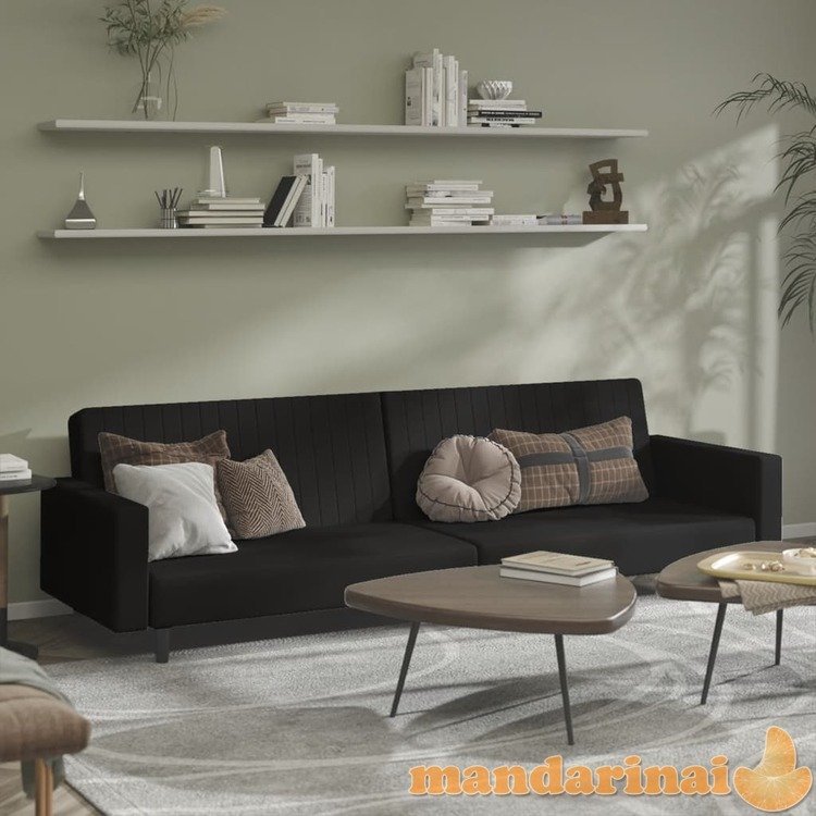 Dvivietė sofa-lova, juodos spalvos, aksomas