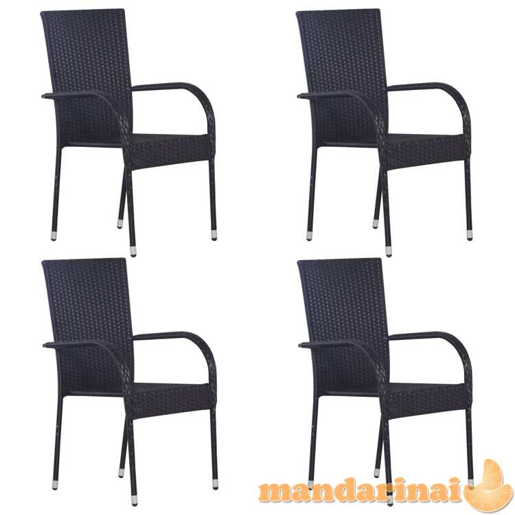 Sudedamos lauko kėdės, 4vnt., juodos spalvos, poliratanas