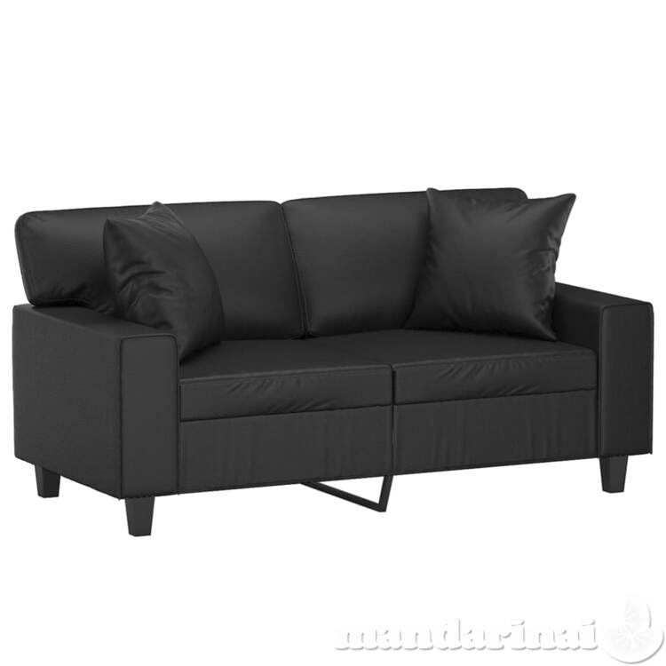 Dvivietė sofa su pagalvėlėmis, juoda, 120cm, dirbtinė oda