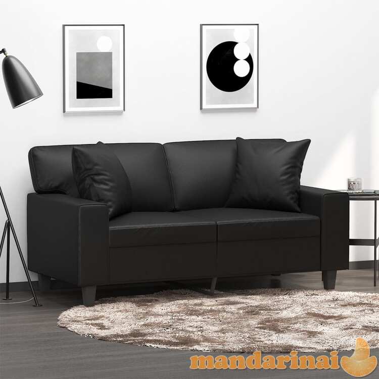 Dvivietė sofa su pagalvėlėmis, juoda, 120cm, dirbtinė oda