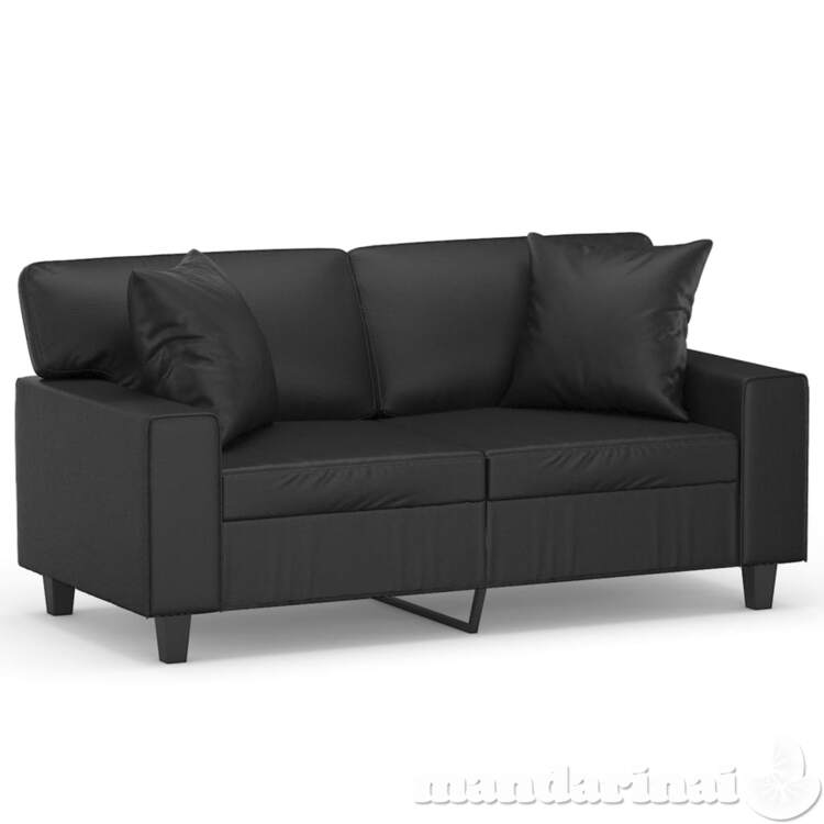 Dvivietė sofa su pagalvėlėmis, juoda, 120cm, dirbtinė oda