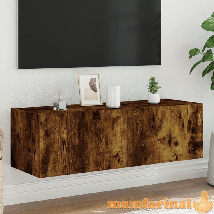 Sieninė tv spintelė su led lemputėmis, dūminė, 100x35x31cm