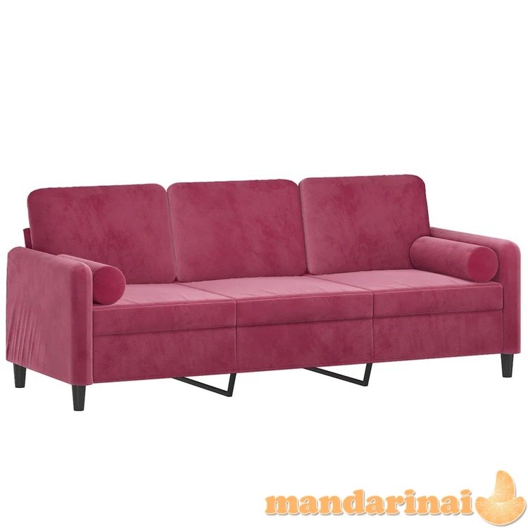 Trivietė sofa su pagalvėlėmis, raudonojo vyno, 180cm, aksomas