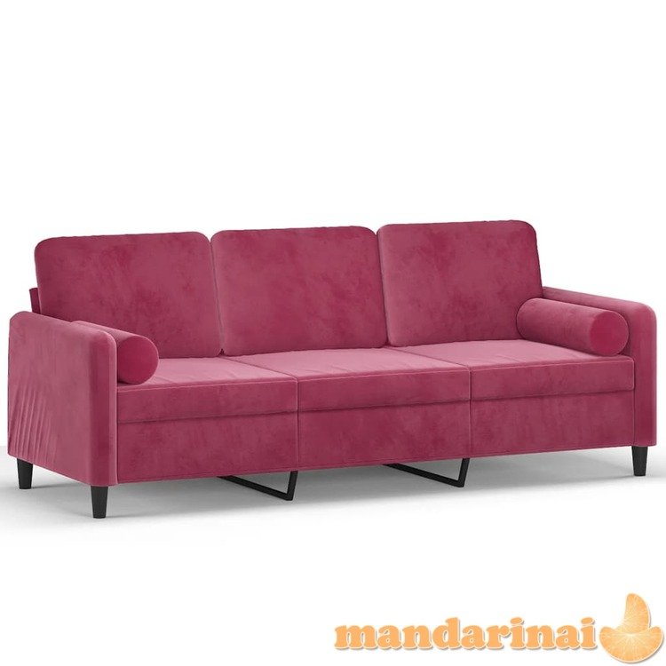 Trivietė sofa su pagalvėlėmis, raudonojo vyno, 180cm, aksomas