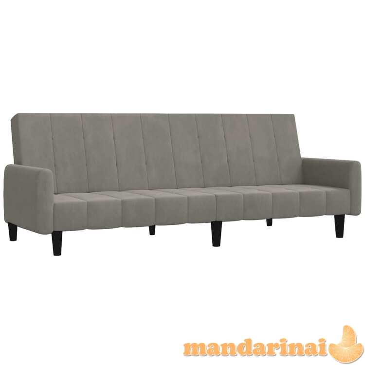 Dvivietė sofa-lova, šviesiai pilkos spalvos, aksomas