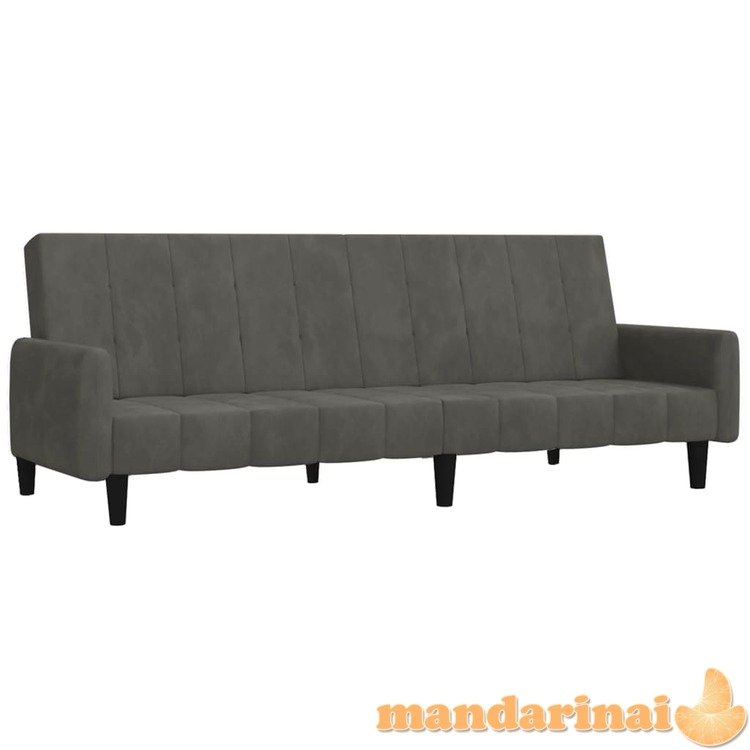 Dvivietė sofa-lova, tamsiai pilkos spalvos, aksomas