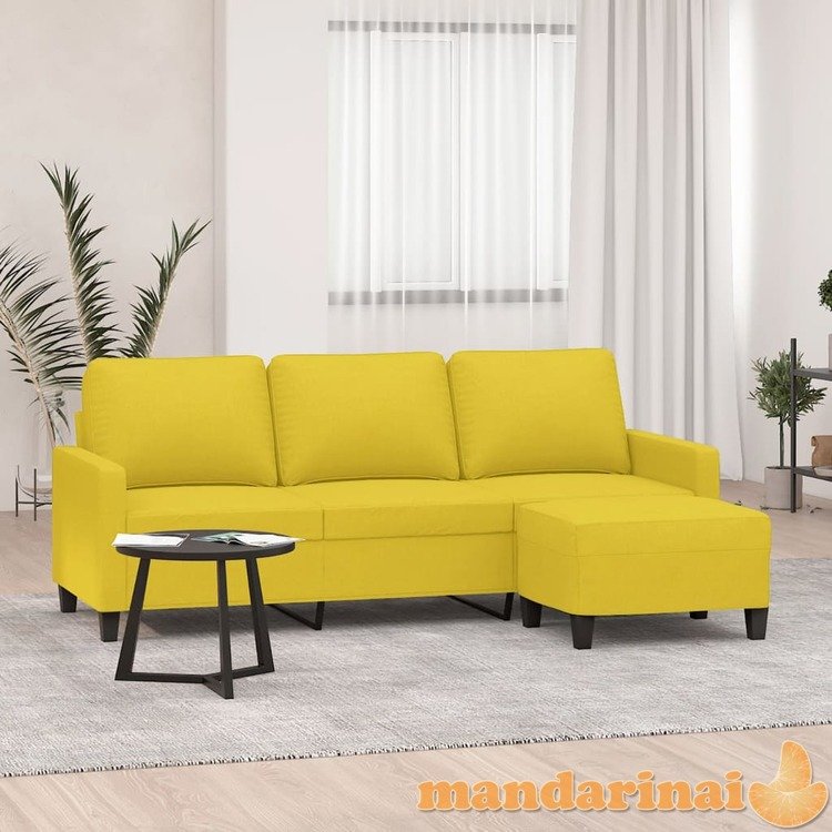 Trivietė sofa su pakoja, šviesiai geltona, 180cm, audinys