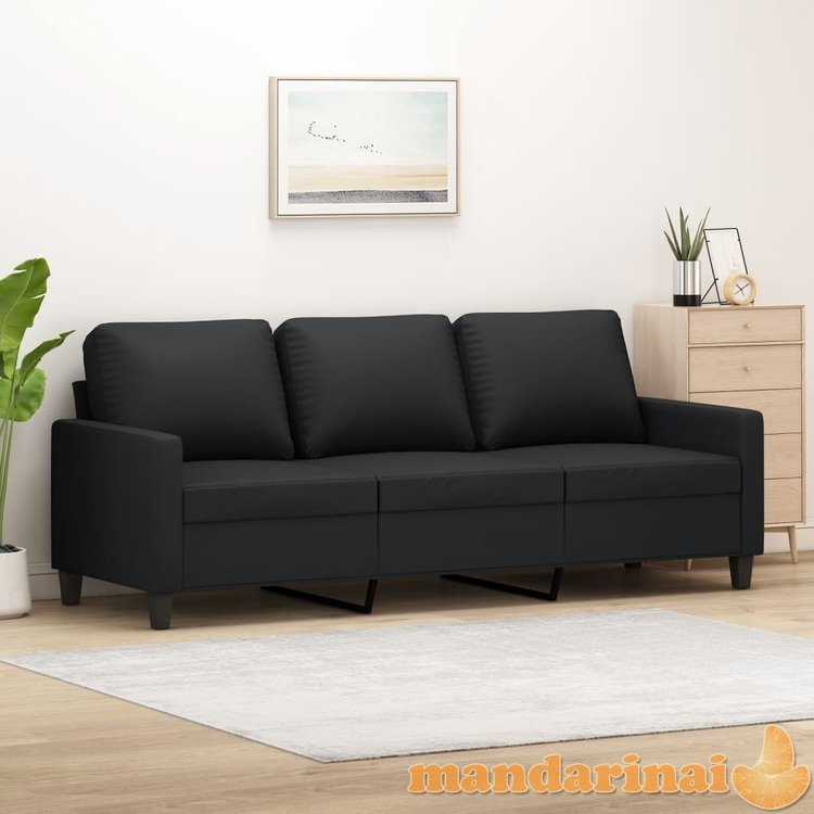 Trivietė sofa, juodos spalvos, 180cm, dirbtinė oda