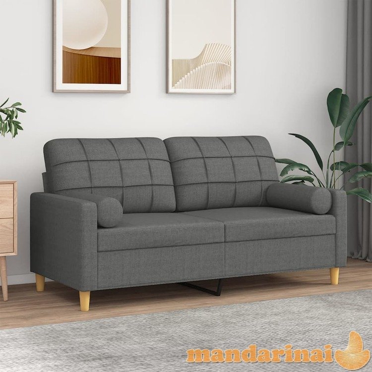 Dvivietė sofa su pagalvėlėmis, tamsiai pilka, 140cm, audinys