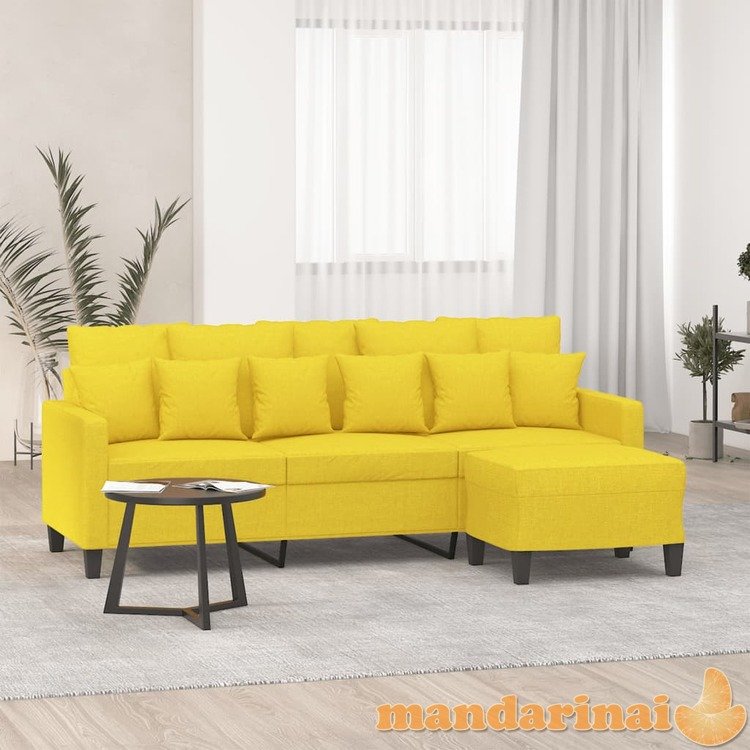 Trivietė sofa su pakoja, šviesiai geltona, 180cm, audinys