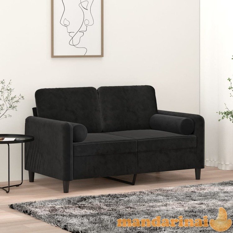 Dvivietė sofa su pagalvėlėmis, juodos spalvos, 120cm, aksomas