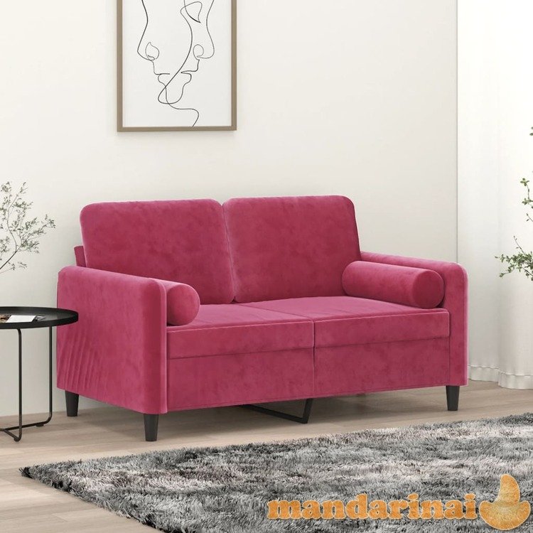 Dvivietė sofa su pagalvėlėmis, raudonojo vyno, 120cm, aksomas