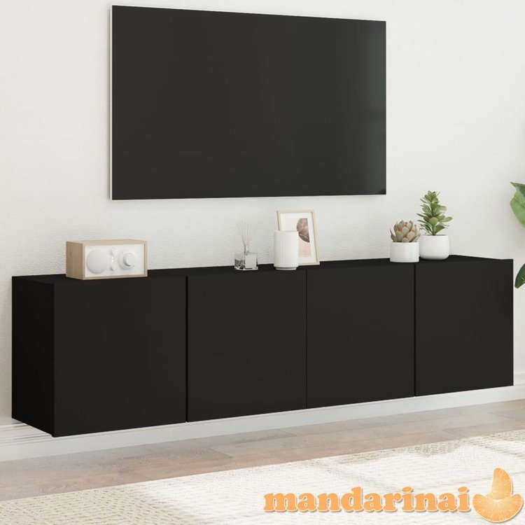 Prie sienos montuojamos tv spintelės, 2vnt., juodos, 80x30x41cm