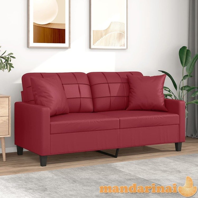 Dvivietė sofa su pagalvėlėmis, vyno, 140cm, dirbtinė oda