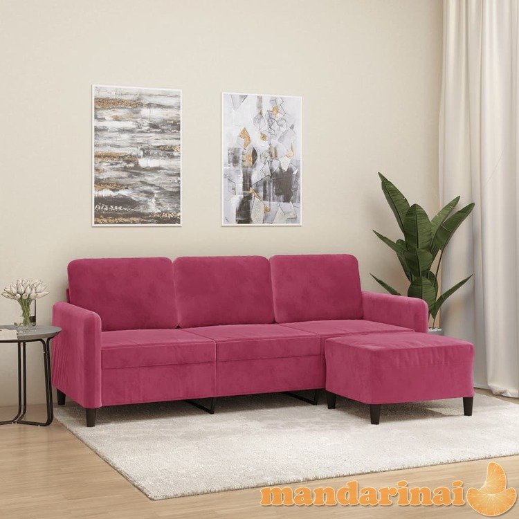 Trivietė sofa su pakoja, raudonojo vyno spalvos, 180cm, aksomas