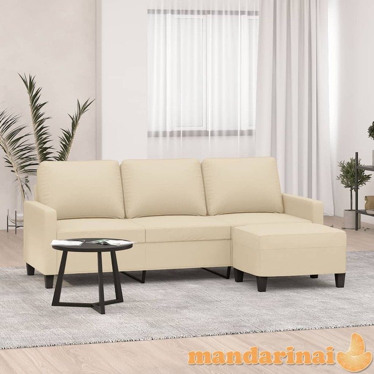 Trivietė sofa su pakoja, kreminės spalvos, 180cm, audinys