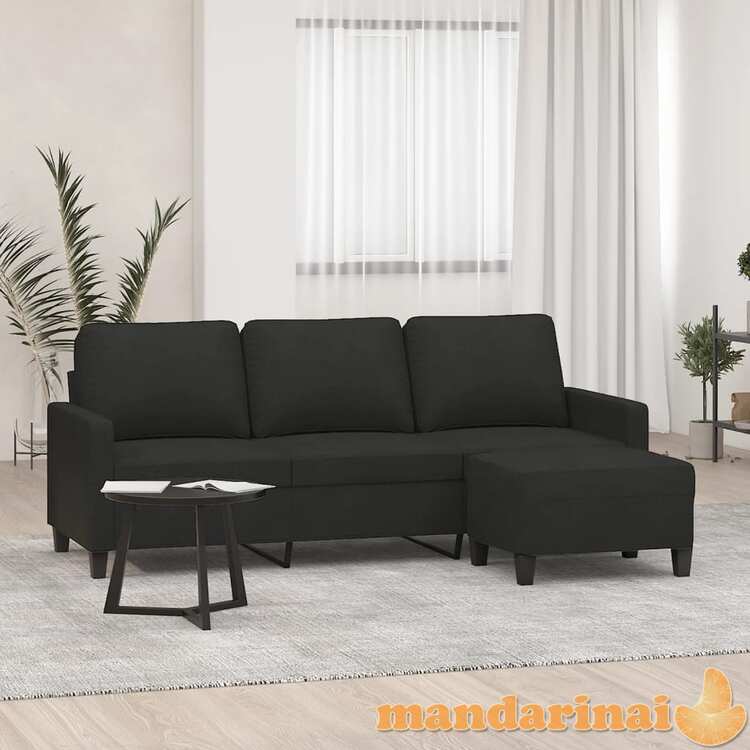 Trivietė sofa su pakoja, juodos spalvos, 180cm, audinys