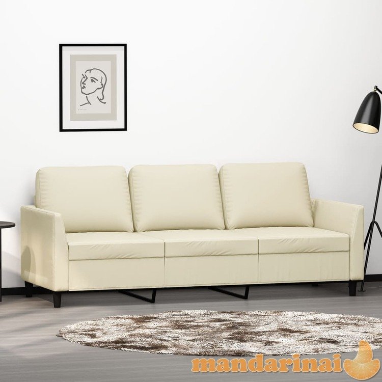 Trivietė sofa, kreminės spalvos, 180cm, dirbtinė oda