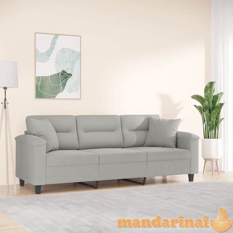 Trivietė sofa su pagalvėmis, pilka, 180cm, mikropluošto audinys